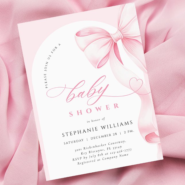 Convites Pink Bow Script Baby Shower Invitation (Criador carregado)