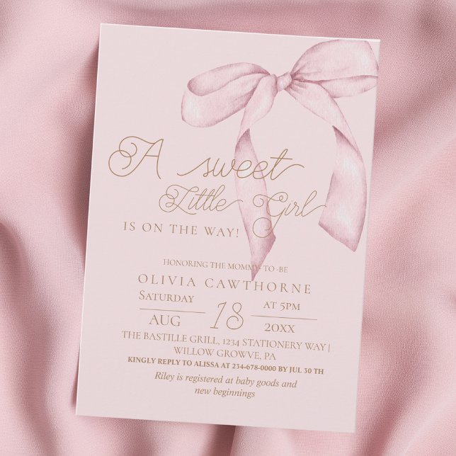 Convites Pink Bow Script Baby Shower Invitation (Criador carregado)