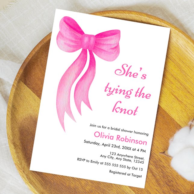 Convites Pink Bow She's Tying the Knot Bridal Shower  (Pink Bow She's Tying the Knot Bridal Shower Invitation )