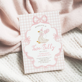 Convites Pink Bow Silly Goose Balloon Girl 2nd Birthday