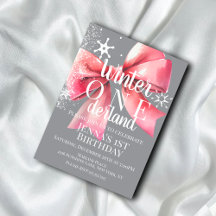 Pink Bow Snowflake Snow Script First Birthday B