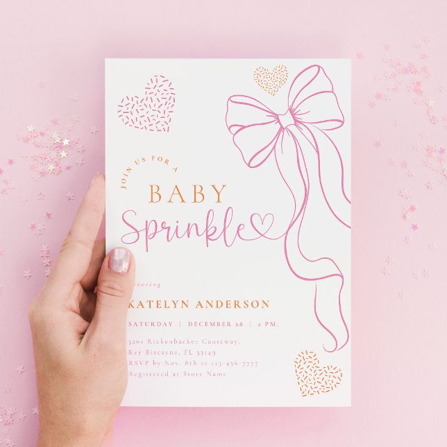 Convites Pink Bow Sprinkle Baby Shower Invitation (Criador carregado)