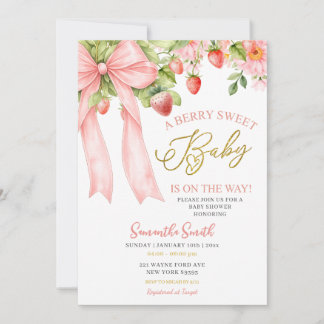 Convites Pink Bow Strawberry Baby Shower Invitation