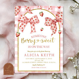 Convites Pink Bow strawberry berry sweet baby shower