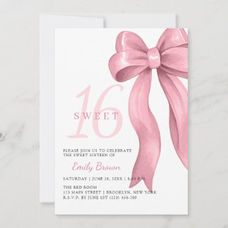 Convites Pink Bow Sweet 16 Birthday