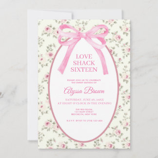 Convites Pink Bow Sweet 16 Coquette Birthday Invitation