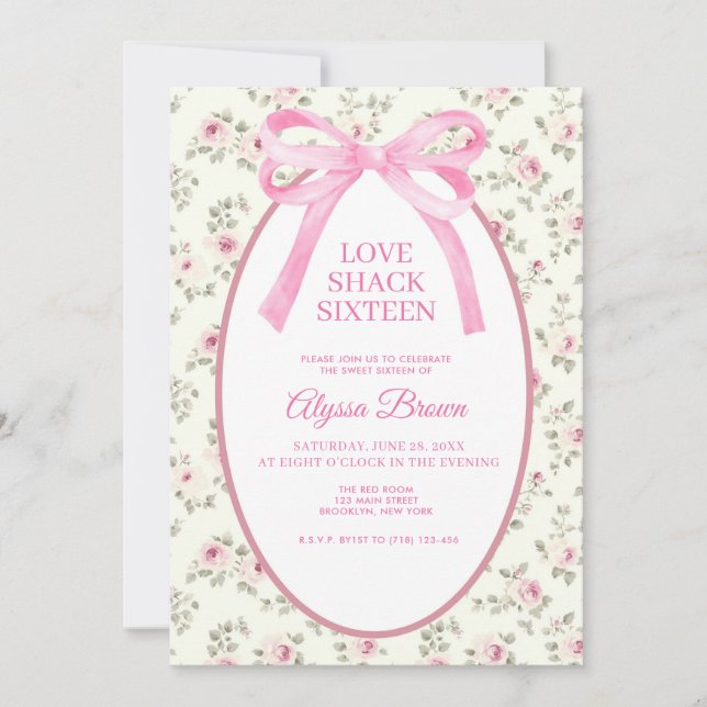 Convites Pink Bow Sweet 16 Coquette Birthday Invitation (Frente)