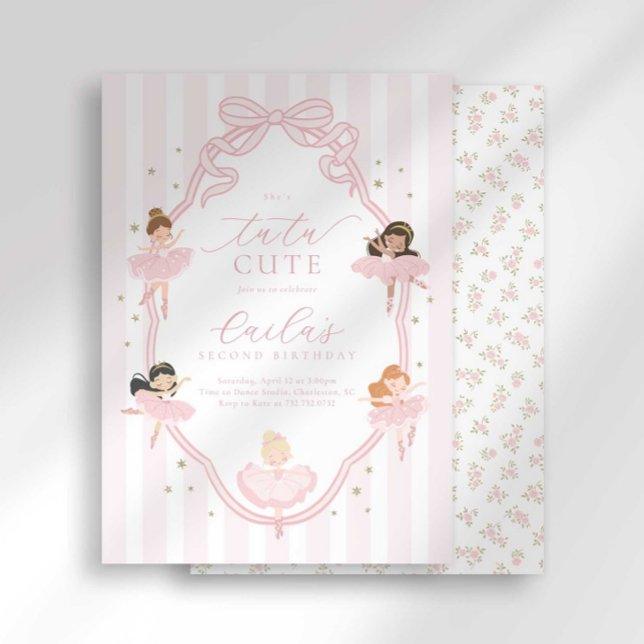 Convites Pink Bow Tutu Cute Ballerina Birthday Invitation (Criador carregado)