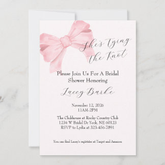 Convites Pink Bow Tying the Knot Bridal Shower Invitation -