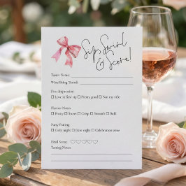 Convites PInk Bow Wine Tasting Bridal Shower Score Card