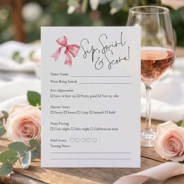 Convites PInk Bow Wine Tasting Bridal Shower Score Card (Criador carregado)