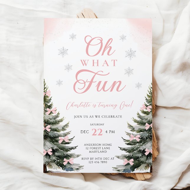 Convites Pink Bow Winter Girl 1st Birthday (Criador carregado)