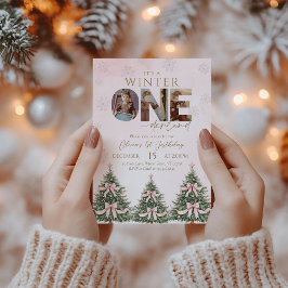 Convites Pink Bow Winter Onederland Girl 1st Birthday Photo