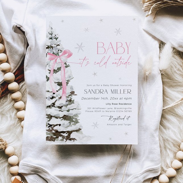 Convites Pink Bow Winter Wonderland Girl Baby Shower (Criador carregado)