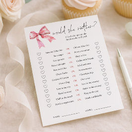Convites PInk Bow Would She Rather Bridal Shower Game Card