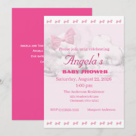 Convites Pink Bows Baby Shower Invitation