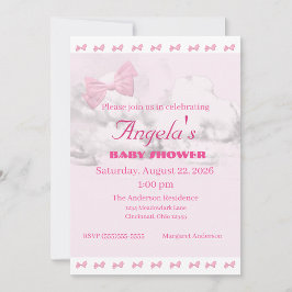 Convites Pink Bows Baby Shower Invitation