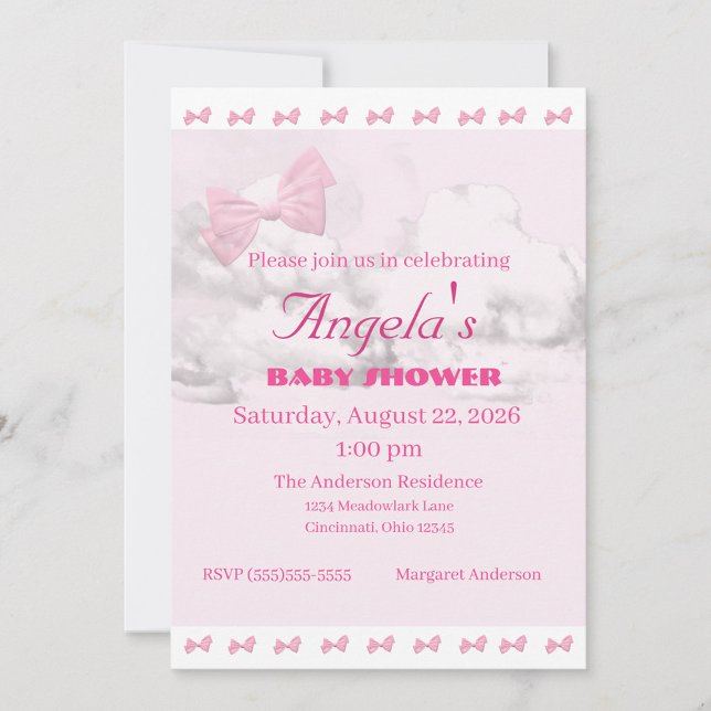 Convites Pink Bows Baby Shower Invitation (Criador carregado)
