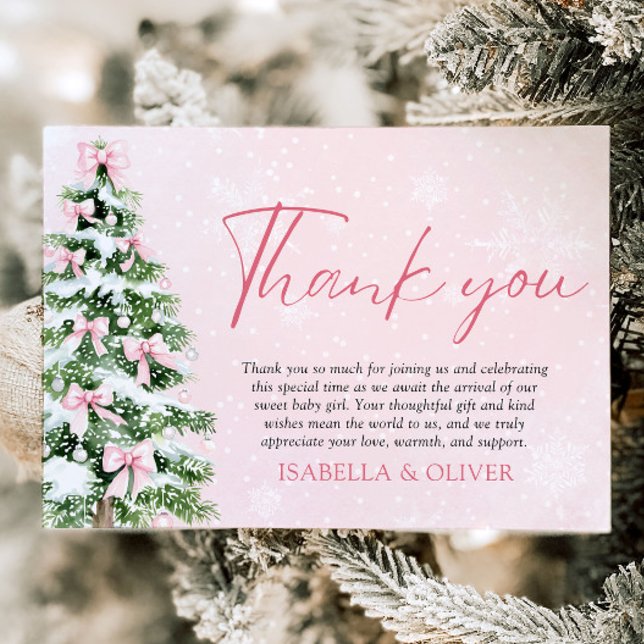 Convites Pink Bows Christmas Tree Winter Thank you card (Pink Bows Christmas Tree Winter Thank you card)