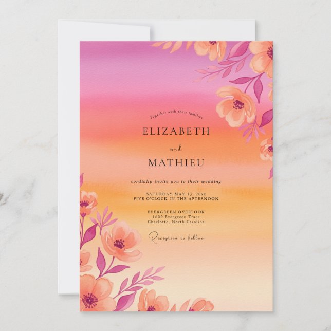 Convites Pink Breathtaking Tropical Sunset Wedding (Frente)