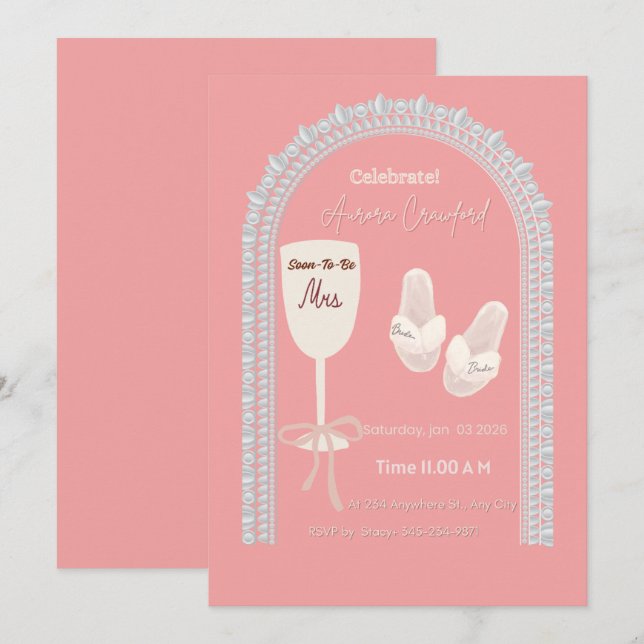 Convites Pink Bridal Shower Invitation | Soon to be Mrs Win (Frente/Verso)