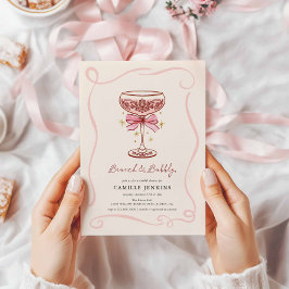 Convites Pink Brunch and Bubbly Bridal Shower Invitation