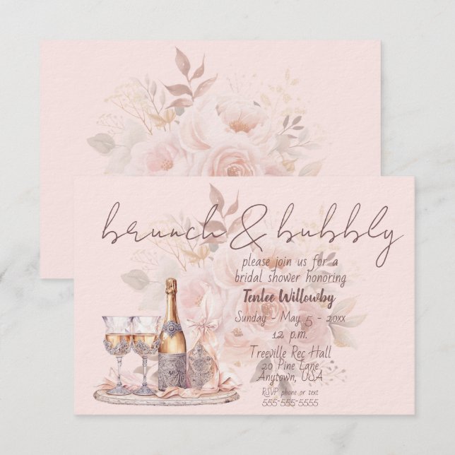 Convites Pink Brunch & Bubbly Wedding Shower (Frente/Verso)