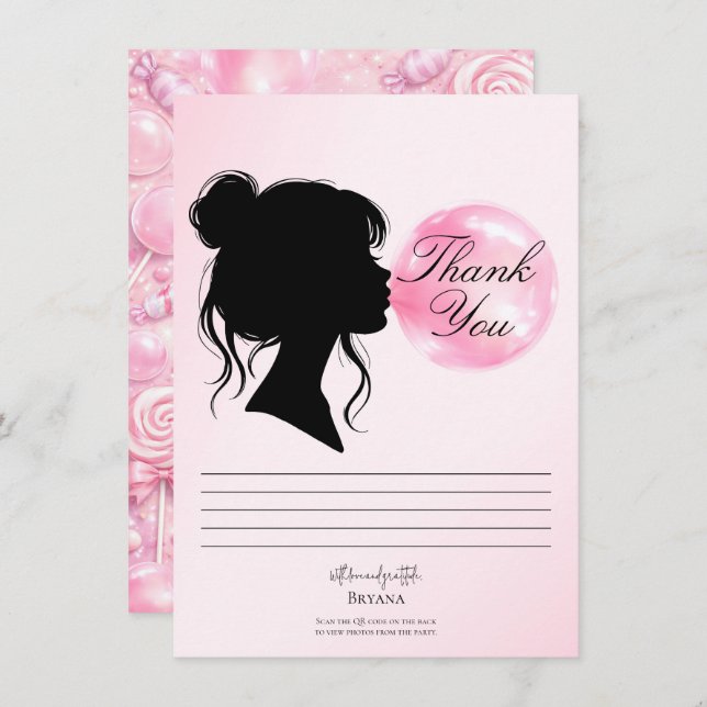 Convites Pink Bubblegum Dream Candy Land Thank You Card (Frente/Verso)