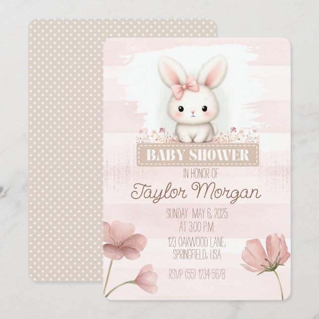 Convites Pink Bunny Baby Shower Invitation (Frente/Verso)