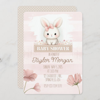 Convites Pink Bunny Baby Shower Invitation
