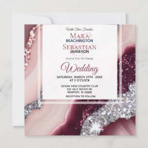 Convites *~* PINK BURGUNDY Agate RSVP QR AR66 Casamento