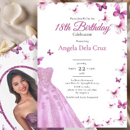 Convites Pink Butterflies And Dress 18th Birthday Debut