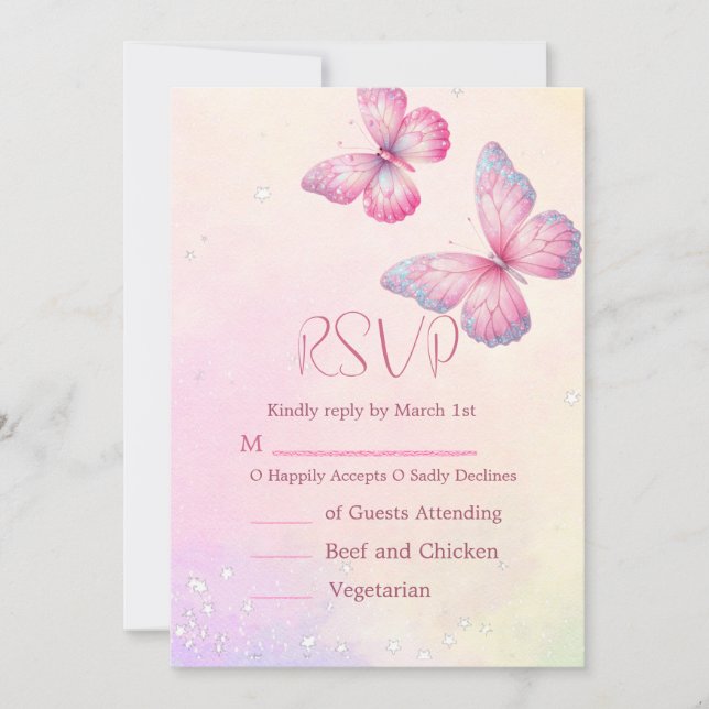 Convites Pink Butterfly RSVP Baby Shower QR Code (Frente)