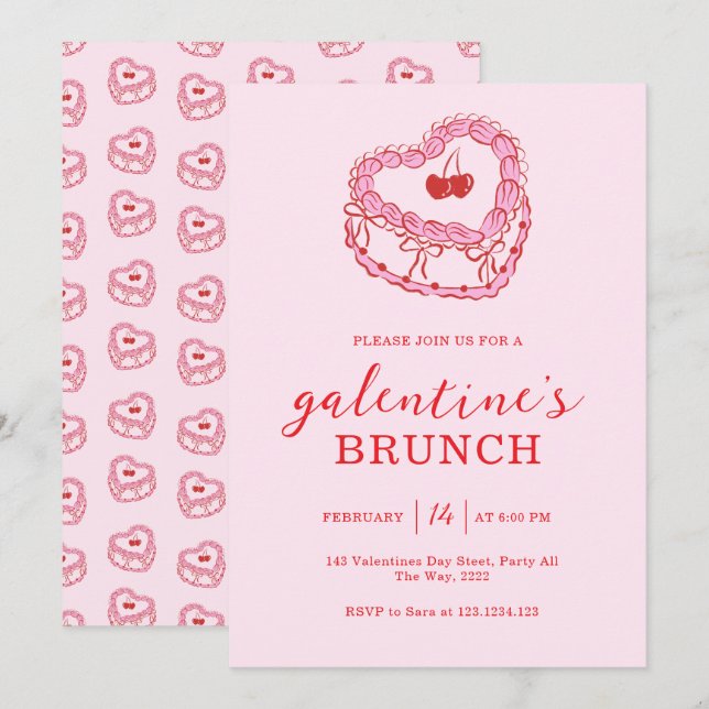 Convites Pink Cake Galentine’s Day Brunch (Frente/Verso)