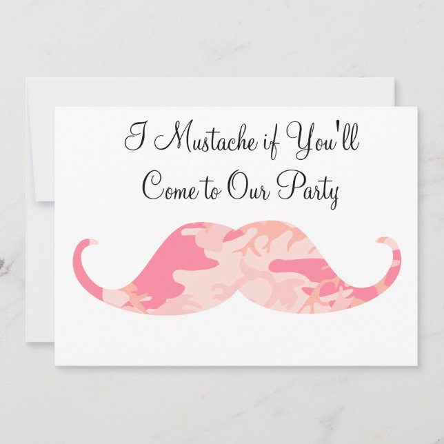 Convites Pink Camo Mustache - Eu bigode se você festejar (Frente)