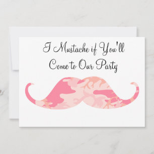 Convites Pink Camo Mustache - Eu bigode se você festejar
