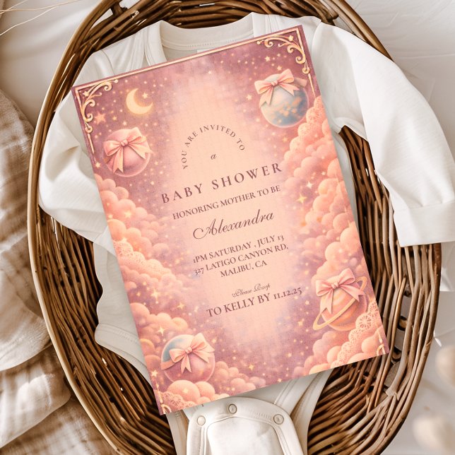 Convites Pink Celestial Bows Clouds Baby Shower (Criador carregado)
