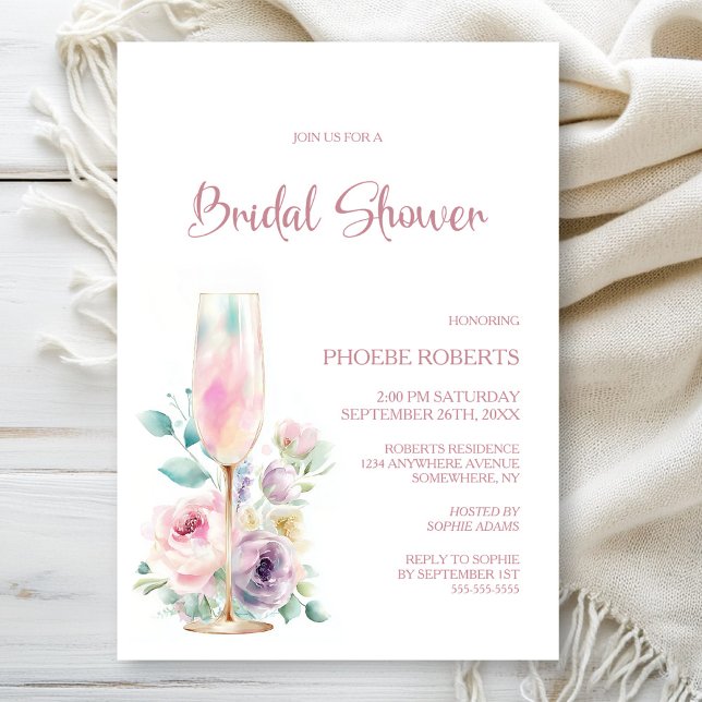 Convites Pink Champagne Floral Bridal Shower (Criador carregado)