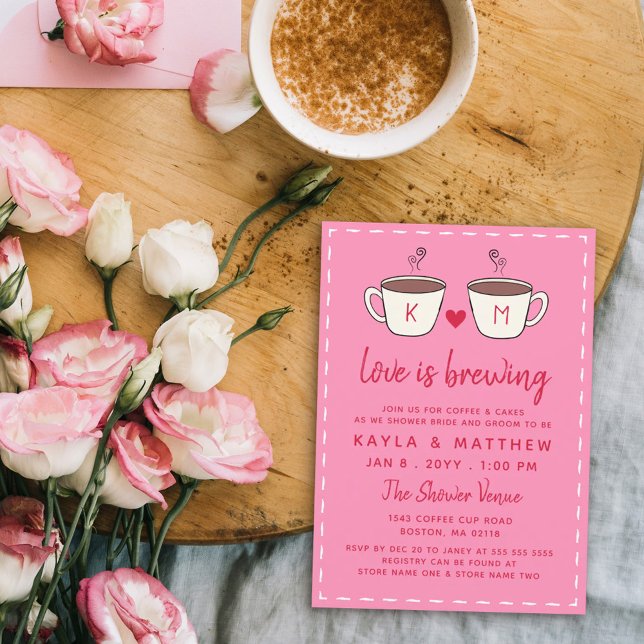 Convites Pink Charming Coffee Cups Love Is Brewing Shower (Criador carregado)