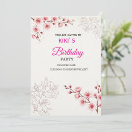 Convites Pink Cherry Blossom Birthday Invitation | Watercol