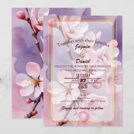 Convites Pink Cherry Blossoms Pink- Lavender Invitation