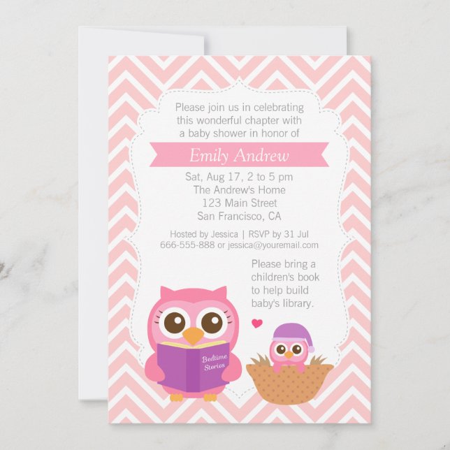 Convites Pink Chevron Book Themed Owen Party (Frente)
