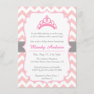 Convites Pink Chevron, Coroa de Princesa, Churrasco de Bebê