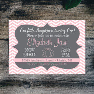 Convites Pink Chevron Nosso Pequeno Aniversário De Abóbora 