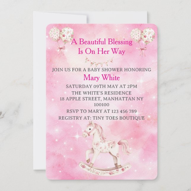 Convites Pink Chinoiserie Baby Shower Invitation (Frente)