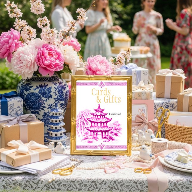 Convites Pink Chinoiserie Cards & Gifts Sign  (Pink Chinoiserie Cards & Gifts Sign)