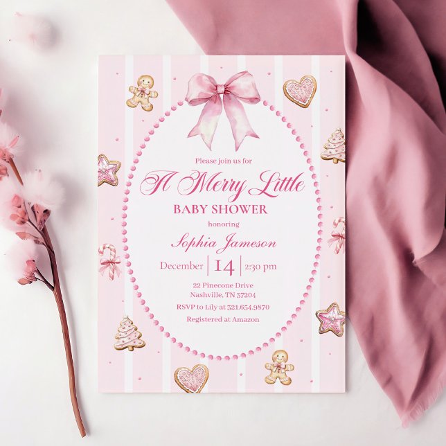 Convites Pink Christmas Baby Shower Invitation (Criador carregado)