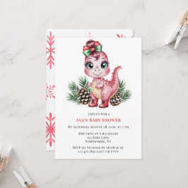 Convites Pink Christmas Dino Girl Baby Shower