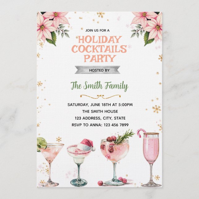 Convites Pink Christmas Girls Night cocktails invitation (Frente)
