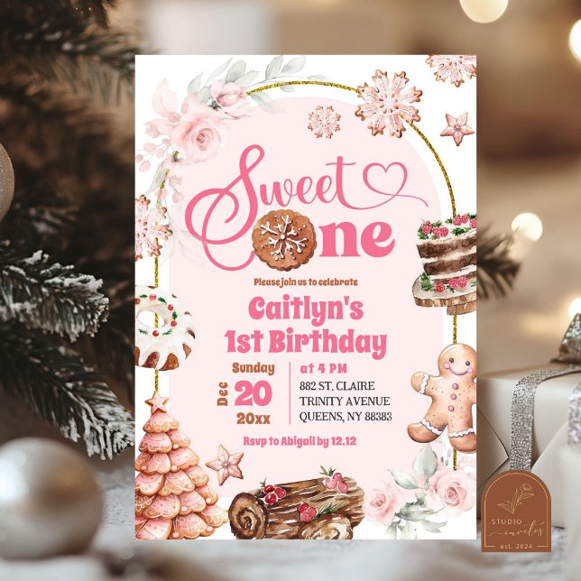 Convites Pink Christmas Sweet One Winter First Birday (Criador carregado)